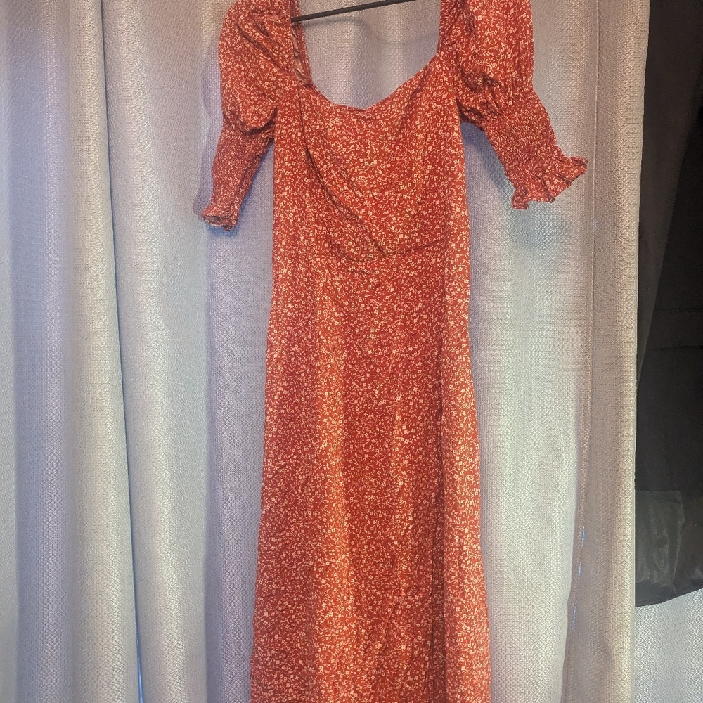 Red Floral Midi Dress